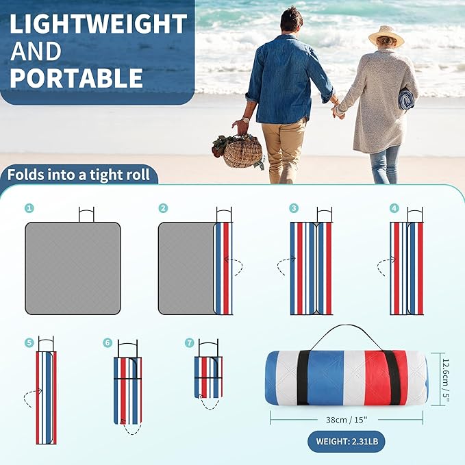 ANJ Outdoors (2025 Upgrade) Extra Large Waterproof Picnic Blankets | Foldable Sandproof Beach Blanket N Outdoor Blanket | 5-Layer Machine Washable Soft Picnic Mat for Camping, Grass, Park N Stadium