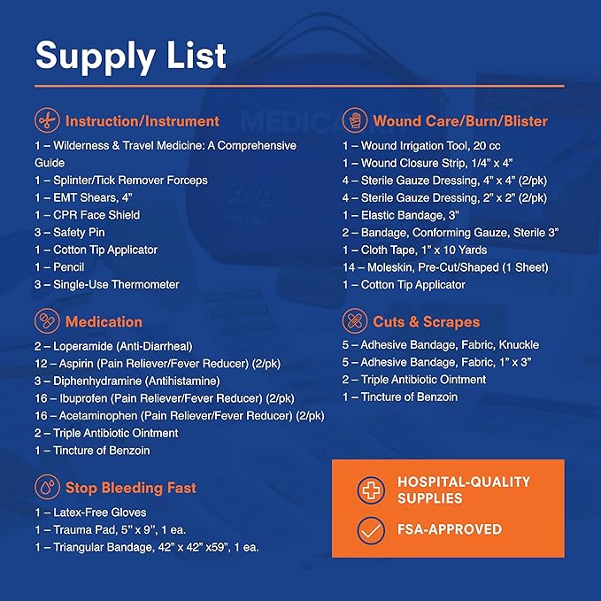 Adventure Medical Kits Mountain Series Medical Kit - Explorer - Emergency Medical First Aid Kit - For 4 People for 7 Days - Comes with a Trauma Pad, Medicine, Guide Book & More