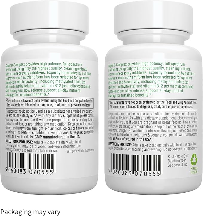 Igennus Super B-Complex Methylated B Vitamins, Sustained Release, Clean Label, MTHFR Supplement with Methylfolate & B12 Methylcobalamin, Vegan, Lab Verified, 60 Small Tablets