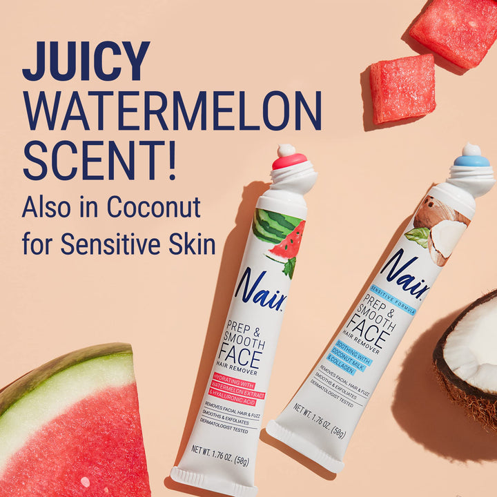 NAIR Prep & Smooth Face Exfoliating Depilatory Cream for Women - Effective Hair Removal for Smooth Skin with Hyaluronic Acid, 1.76 oz