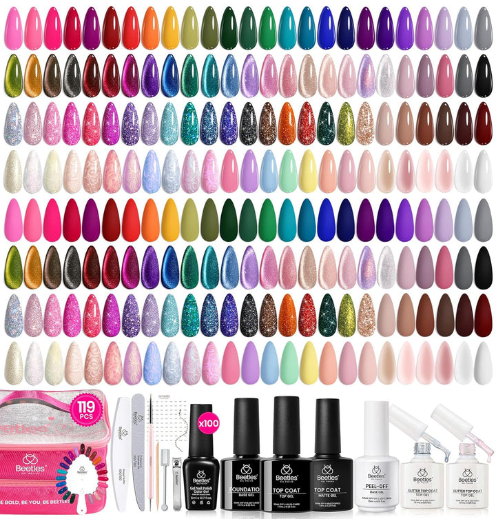 Beetles 23-Pc Glitter Gel Nail Polish Set | Brown, Pink, Blue, Green | UV Soak Off