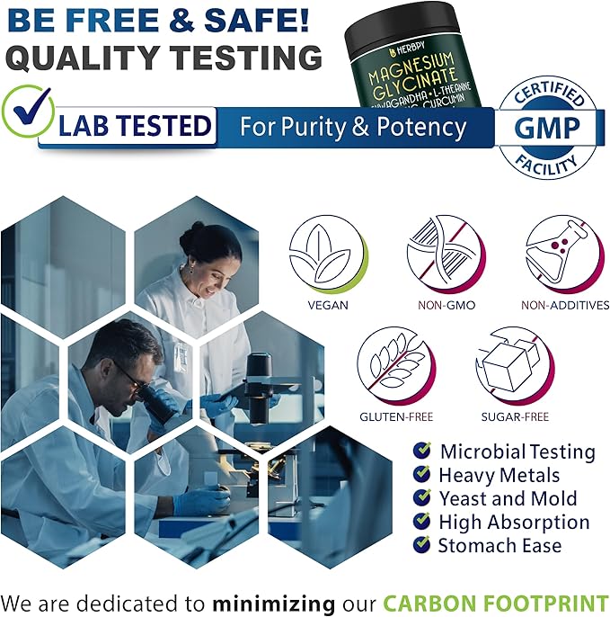 6in1 Restful Day and Night Supplement with Magnesium Glycinate, Vitamin D3, B6, L-Theanine, Ashwagandha and Turmeric Root - Brain, Heart and Digestive Health Support - 120 Vegan Capsules