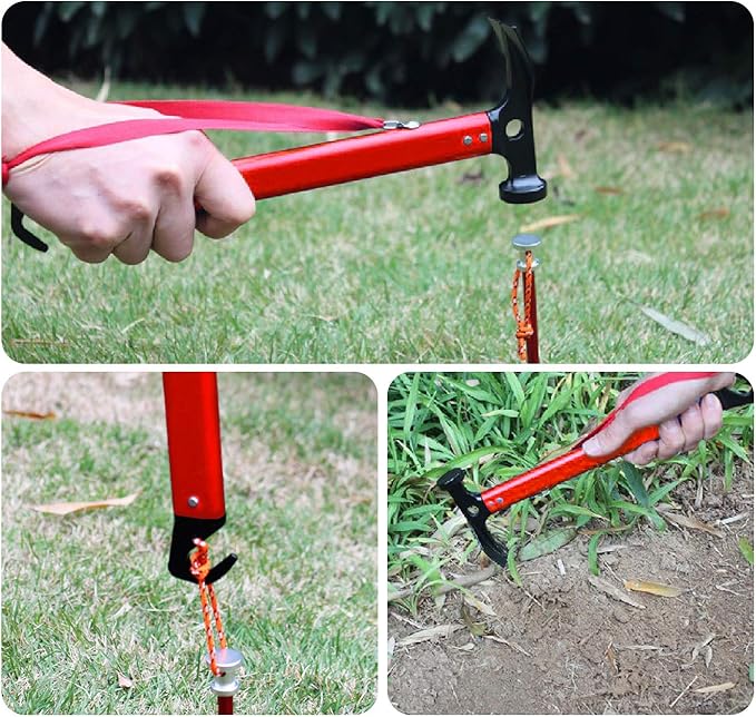 REDCAMP Aluminum Camping Hammer with Hook, 12" Portable Lightweight Multi-Functional Tent Stake Hammer for Outdoor,Black/Red/Orange/Blue