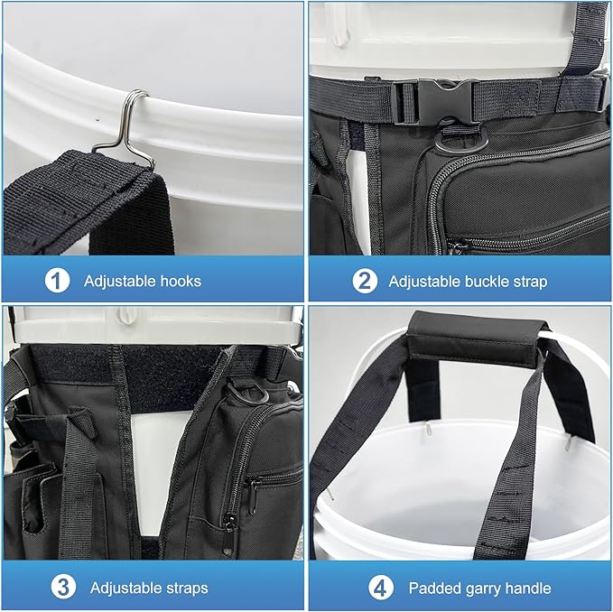 Fishing Bucket Organizer with Bucket Cover, Ice Fishing Tackle Bag with Rod & Plier Holder, Multi-Pockets for 5 Gallon Bucket Fishing Gear & Accessories