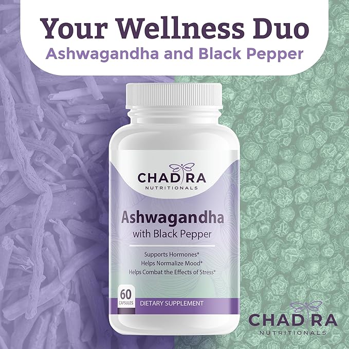 Ashwagandha Supplements - Contains Organic Ashwagandha & Black Pepper for Stress Management, Cognitive Supplement & Mood Support Supplement - Non-GMO, Gluten Free - 60 Capsules
