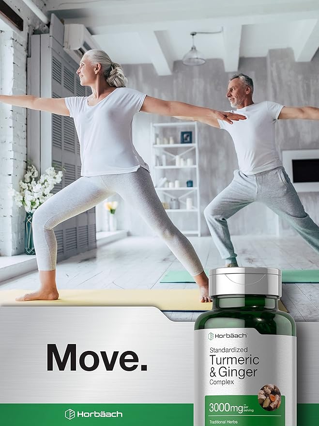 Horbäach Turmeric and Ginger Supplement 3000 mg | 60 Softgel Capsules | Turmeric Curcumin Complex with Black Pepper Extract | Non-GMO, Gluten Free