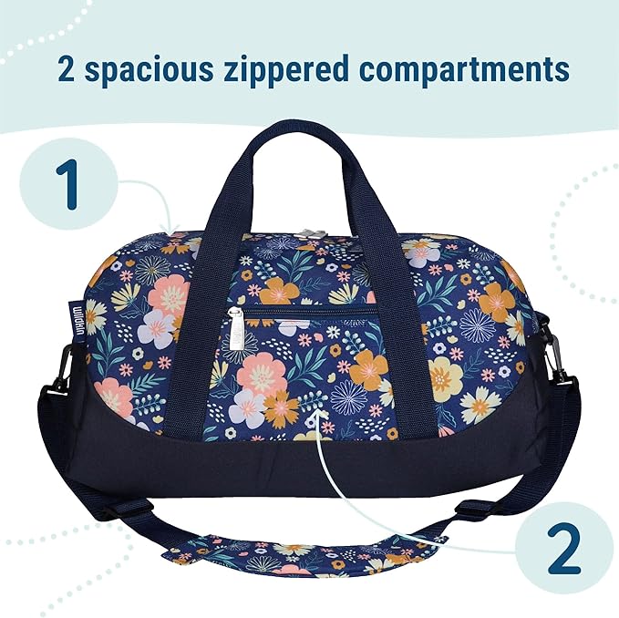 Wildkin Kids Overnighter Duffel Bag – Carry-On Size, Ideal for School & Sleepovers – Wildflower Bloom