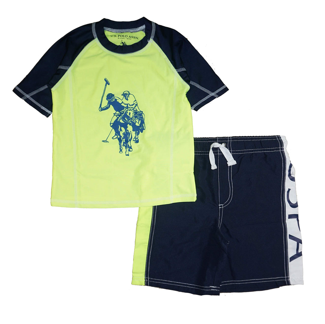 U.S. Polo Assn. Boys' 2-Piece Swimsuit Trunk and Rashguard Navy