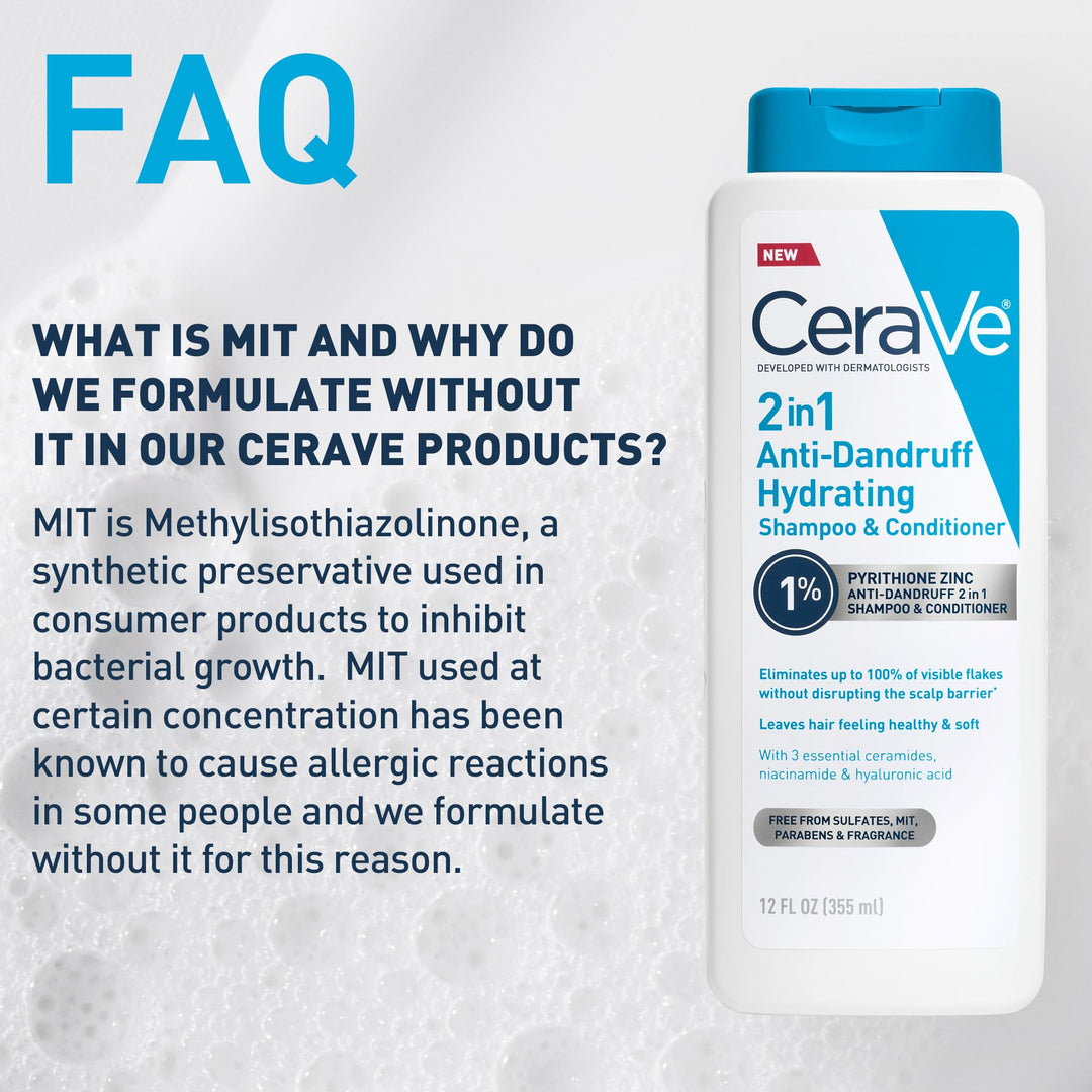 CeraVe 2 In 1 Hydrating Anti Dandruff Shampoo And Conditioner, 1% Pyrithione Zinc Dandruff Treatment, Color Safe & Sulfate Free Shampoo And Conditioner, Helps Eliminate Dandruff & Relieve Itchy Scalp