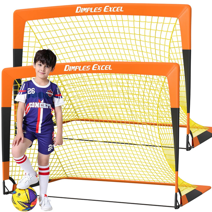 Dimples Excel Soccer Goals Kids Soccer Net for Backyard (4x3 FT 2 Set, Orange Black)