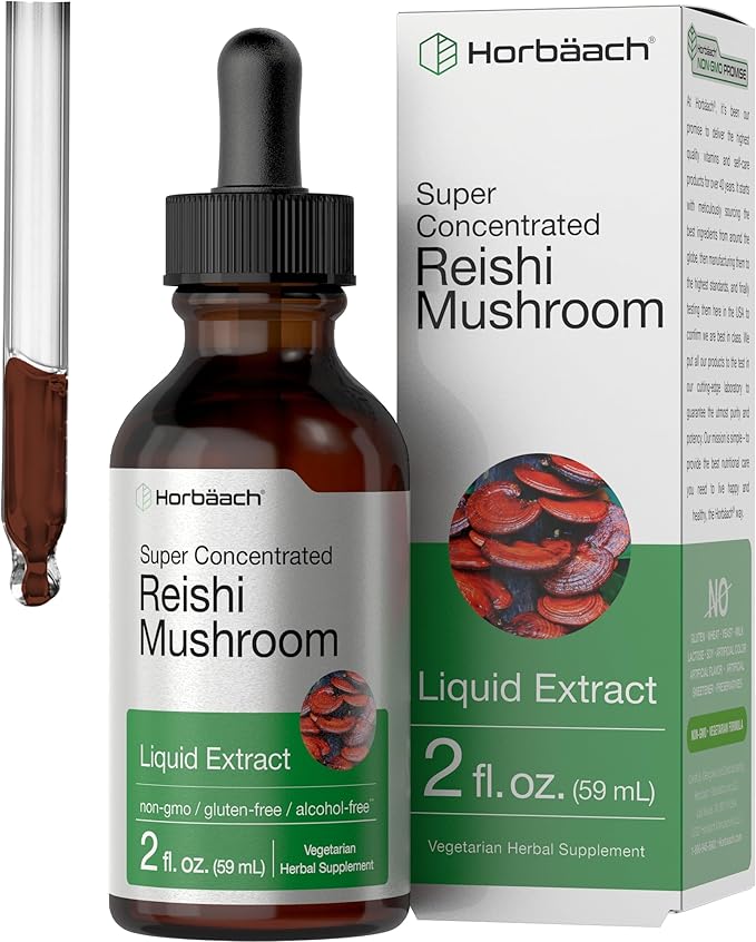 Horbäach Reishi Mushroom Extract Tincture | 2 Fl Oz | Liquid Drops | Ganoderma Lucidum | Vegetarian, Alcohol Free | Non-GMO, Gluten Free Supplement