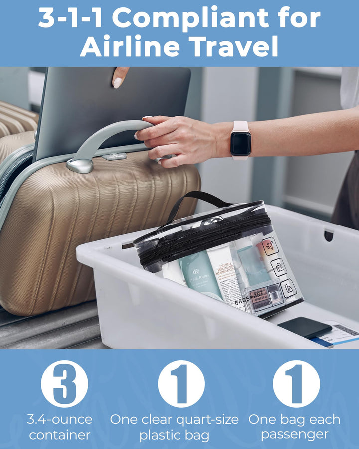 BAGSMART TSA Approved Toiletry Bag, 2 Pack Clear Makeup Cosmetic Bag Organizer, Quart Size Travel Bag for Toiletries, Carry-on Travel Accessories Essentials, Black-2pcs