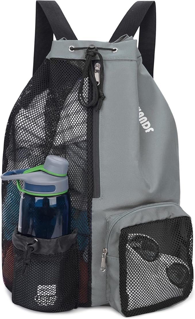 WANDF Swim Bag Mesh Drawstring Backpack with Wet Pocket for Swimming, Gym, and Workout Gear