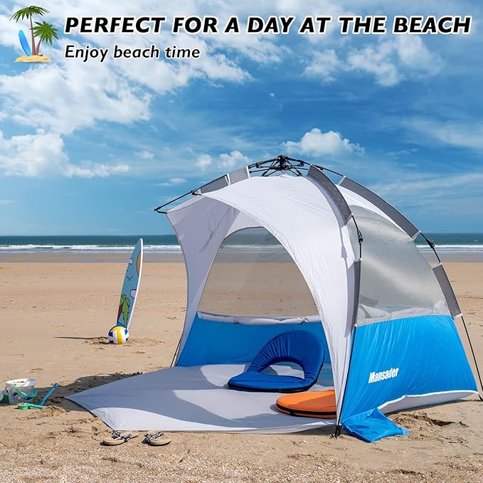 Beach Tent Pop Up Shade, Instant Beach Tents Sun Shelter with UPF 50+ UV Protection, Lightweight & Easy Setup Tent 2-6 Person