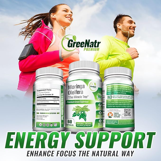 Pure Moringa Oleifera Leaf Extract Plus Ashwagandha with Black Pepper for Enhanced Absorption - Stress Relief, Mood Enhancer with Energy and Cognitive Function Support