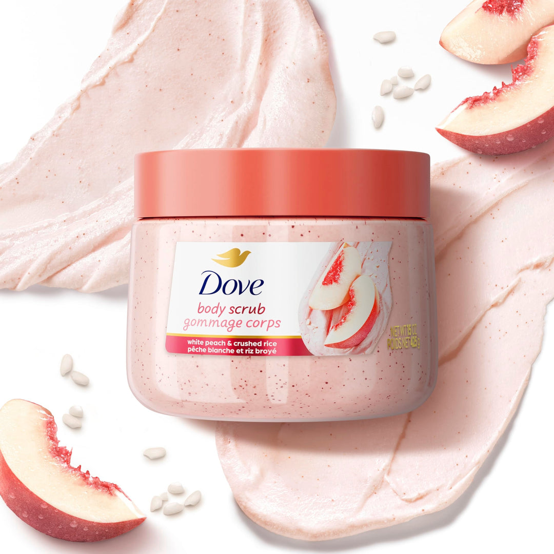 Dove White Peaches & Crushed Rice Body Scrub Exfoliates and Deeply Nourishes for Smooth, Radiant Skin 15oz