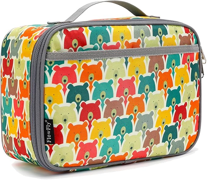 FlowFly Kids Lunch box Insulated Soft Bag Mini Cooler Back to School Thermal Meal Tote Kit for Girls, Boys, Bear