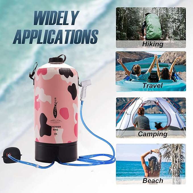 Portable Camping Shower Bag - 10L/2.2 Gallons 20/5 Gallons Solar Shower Water Bag with Foot Pump, Hose and Shower Head - Camp Shower for Camping, Beach, Travel, Outdoor Activities