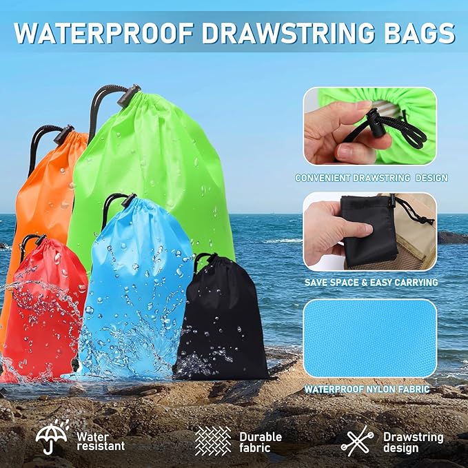 iMucci Upgrade Waterproof Drawstring Bag Sack Nylon Bag Ditty Bag for Gym Traveling, Hiking, Yoga, Shopping