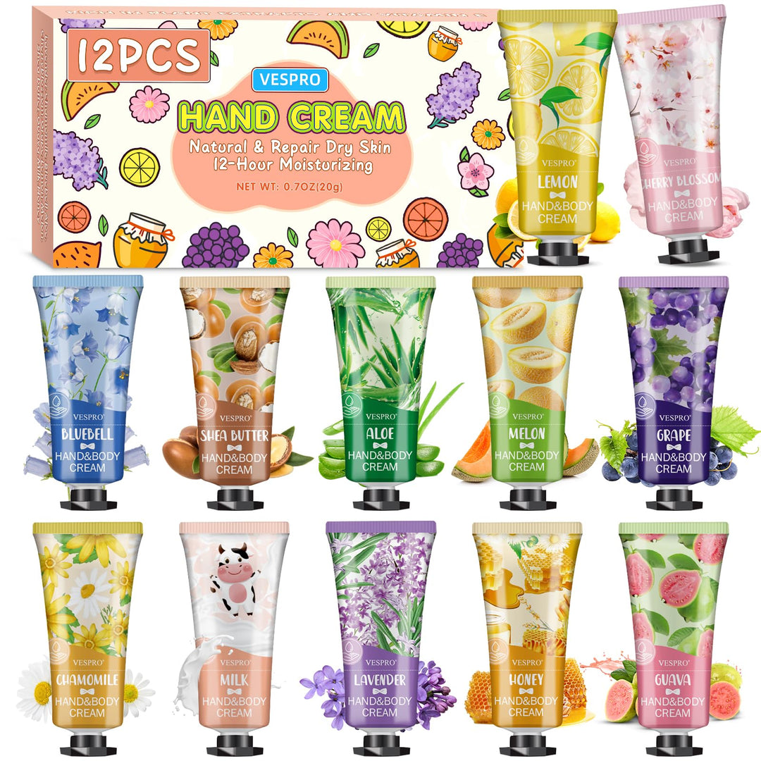 12 Pack Easter Basket Stuffers Hand Cream Set For Women, Mothers Day Gifts, Bulk Hand Lotion Travel Size for Dry Cracked Hands, Mini Hand Lotion for Teacher Appreciation Gifts and Nurses Week Gifts