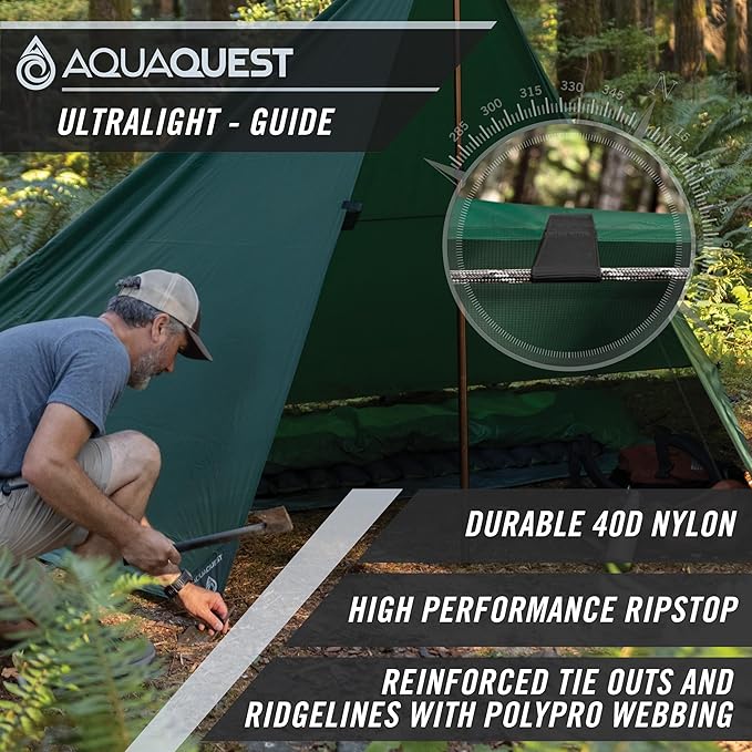 AquaQuest Guide Camping Tarp - Ultralight Tent Cover or Rain Fly - Waterproof Camping Gear Must Haves for Hiking, Hammock, Bivy & Survival, 10 x 10 ft, Olive Drab