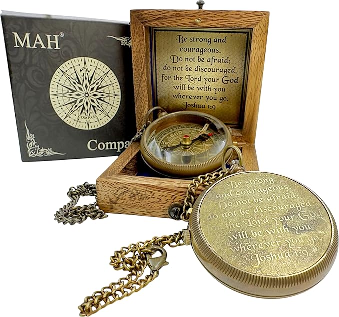 Bible Verse Brass Compass – “Be Strong and Courageous” (Joshua 1:9) | Christian Gift for Graduation, Baptism, Confirmation – Religious Keepsake for Boys, Girls, Teens, Men, Pastors & Church Events