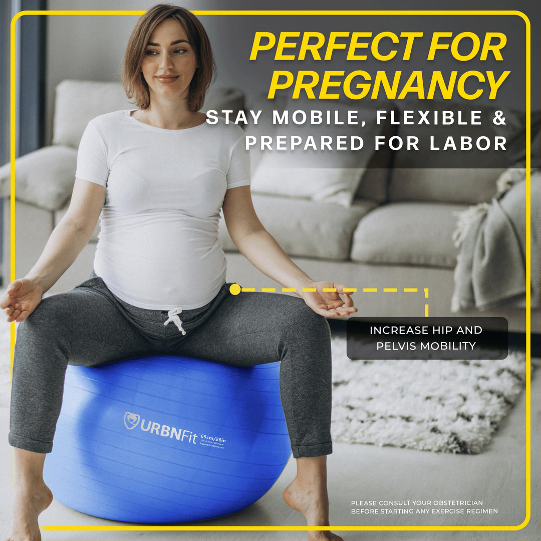 URBNFit Exercise Ball - Yoga Ball in Multiple Sizes for Yoga, Pilates, Pregnancy, Stability - Anti-Burst Swiss Balance Ball w/Quick Pump – Office Ball Chair for Home and Gym – 26 Inch - Blue