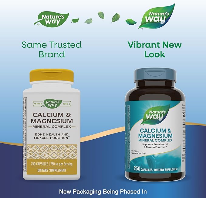 Nature's Way Calcium & Magnesium Mineral Complex, Supports Bone Health & Muscle Function,* 750 mg per 3-Capsule Serving, 250 Capsules (Packaging May Vary)