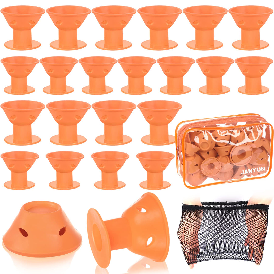 JANYUN 40 Pcs Orange Magic Silicone Hair Rollers Include 20pcs Large Silicone Curlers 20pcs Heatless Small Hair Curlers (Orange)