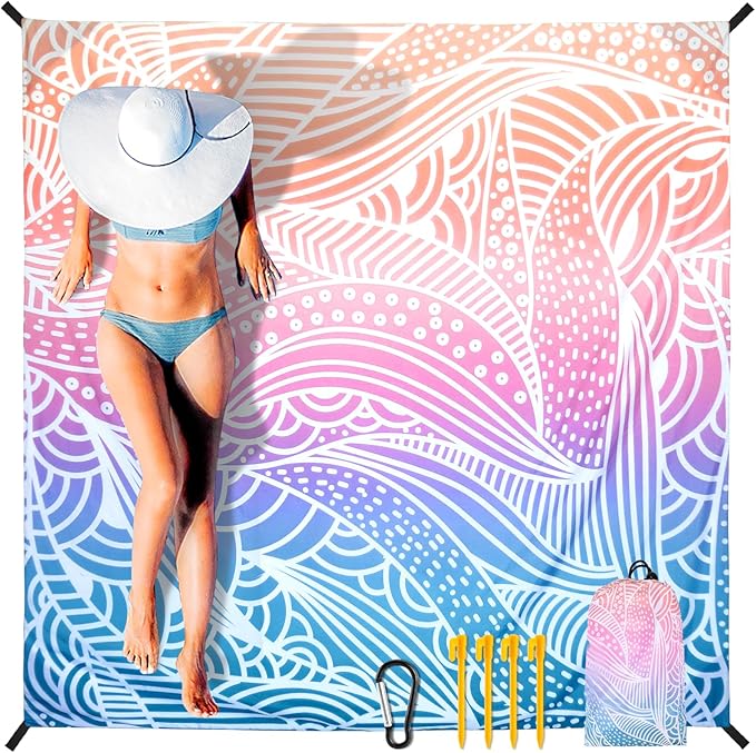 Beach Blanket Waterproof Sandproof Extra Large Beach Mat 79" X 83"/120"x108"for 1-8 Adults Quick Drying Durable Outdoor Picnic Mat for Beach Travel Camping Hiking