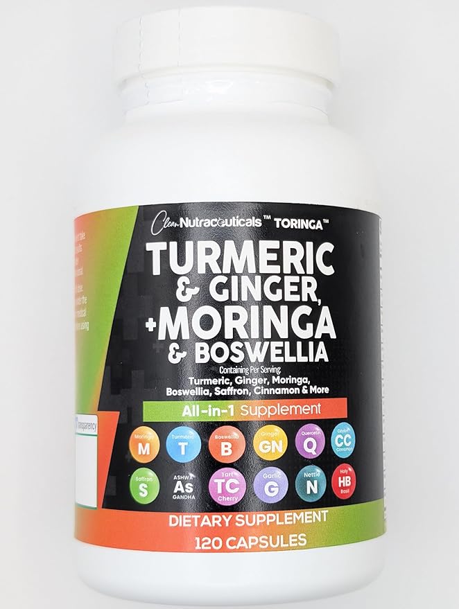 Turmeric Moringa Supplement | Ginger Boswellia Saffron - Supplement for Women and Men with Ceylon Cinnamon, Tart Cherry, Quercetin Garlic Nettle Holy Basil - 5Pack