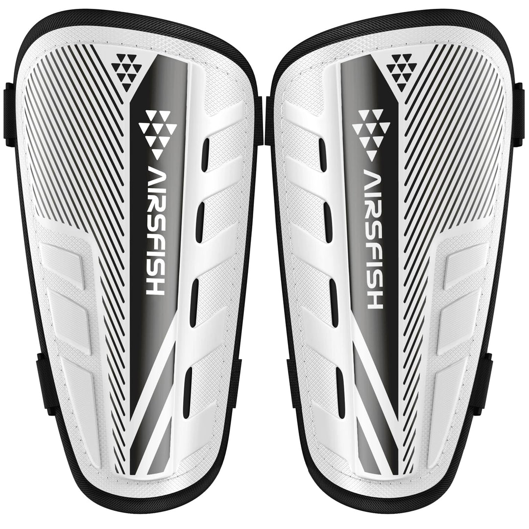 Upgraded Soccer Shin Guards Kids Youth, CE Certified AirsFish Shin Pads Protection Gear for 2-18 Years Old Boys Girls Teenagers EVA High Impact Resistant Breathable Comfortable 1 Pair White+Black XS