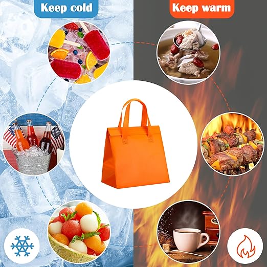 50 Pcs Insulated Take Away Bags Bulk Thermal Insulation Food for Coffee Milk Tea Hot Cold Food Fresh Seafood Cooler Pizza Delivery Bags for Catering Restaurant Grocery (Orange)