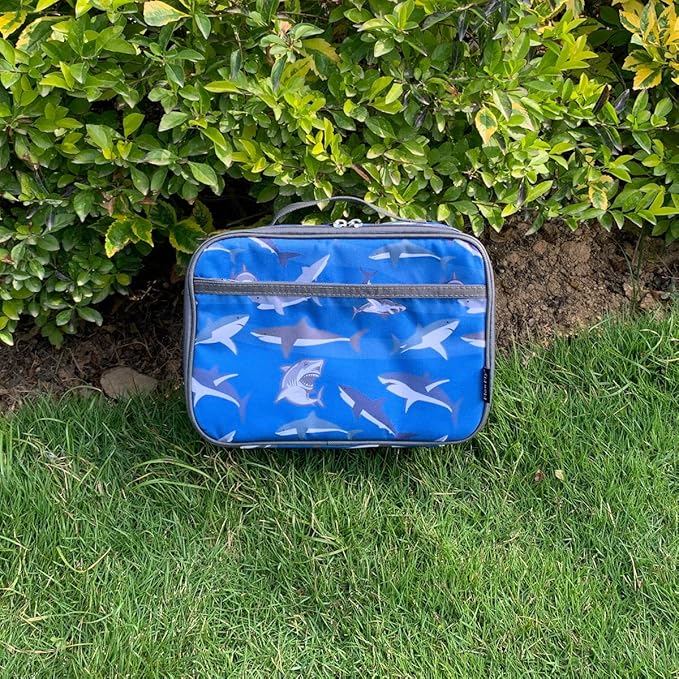 FlowFly Kids Lunch box Insulated Soft Bag Mini Cooler Back to School Thermal Meal Tote Kit for Girls, Boys, Shark