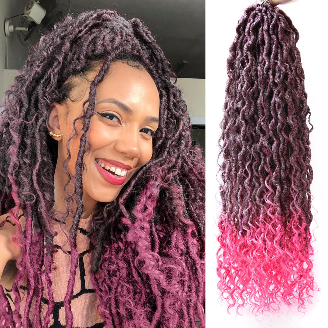 Goddess Locs Crochet Hair 22Inch 6Packs River Locs Pre-Looped Curly Faux Locs Crochet Hair Curly Bohemian Locs Crochet Braids Fo