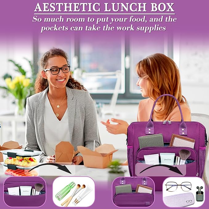 Purple Lunch Box for Women Insulated Lunch Bag Fits Bento Boxes, Snack and Foods, Ladies Lunch Tote Bag for Mother Mom Sister Friend Wife Her
