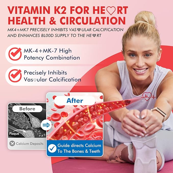 Vitamin K2 Gummies MK-7 200 mcg & MK-4 500 mcg for Women & Men Sugar Free, Perfect 2-IN-1 Full Spectrum Vitamin K2 Supplement for Bone, He❤rt, Promotes Calcium Absorption, Brain, Teeth, Immune,1Pack
