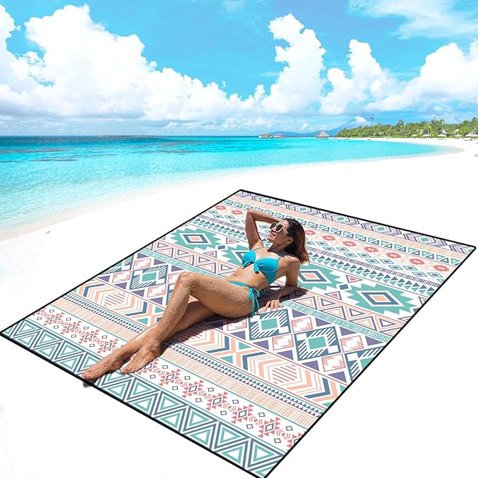 AISPARKY Beach Blanket Waterproof Sandproof, Oversized Large Beach Mat 79" X 83"/120"x108" for 1-8 Adults, Quick Drying&Compact&Lightweight, Picnic Mat Vacation Essentials for Beach Camping Travel