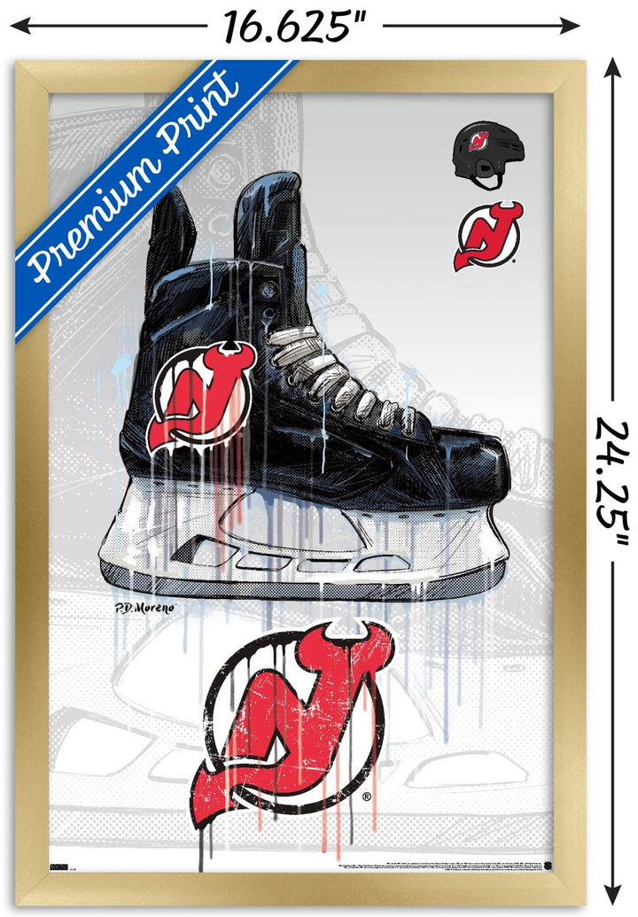 Trends International NHL New Jersey Devils - Drip Skate 21 Wall Poster, 14.725" x 22.375", Gold Framed Version