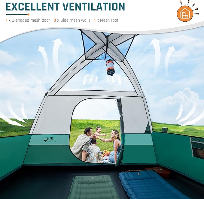 Tents for Camping 6/8/10/11 Person Large Camping Tent with Porch Big Tent with Rainfly & Reflective Windproof Rope Portable with Carry Bag for Family Camping & Hiking