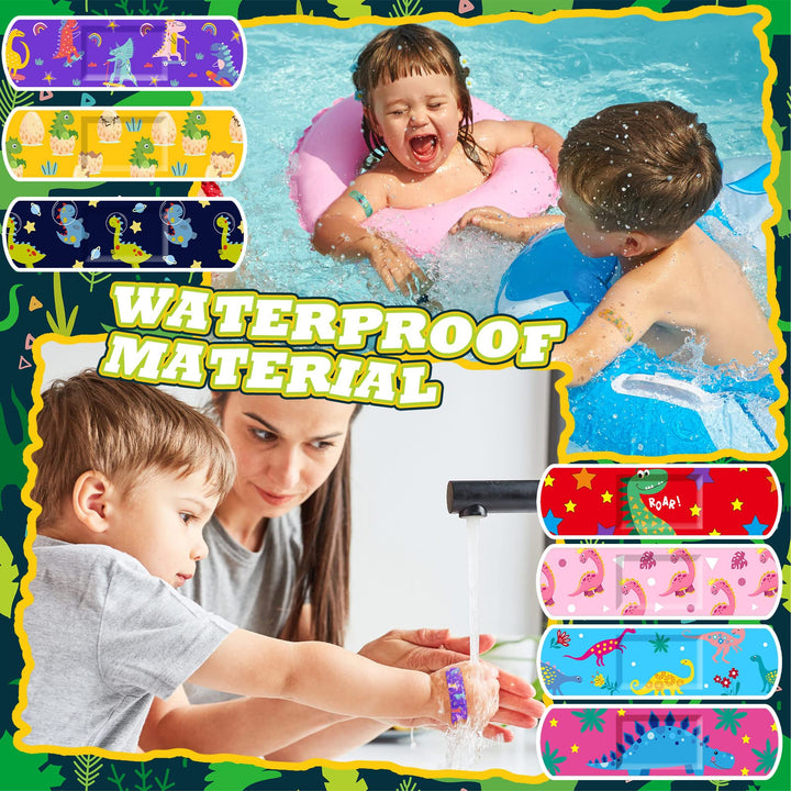 Estune 150 Pcs Bulk Kids Bandages Dinosaur 15 Styles Fun Children's Adhesive Bandages Colorful PE Flexible Bandages Cartoon Bandages for Kids Boys Girls Students