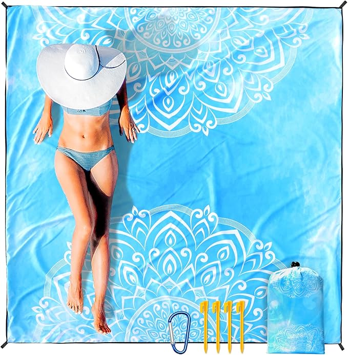 AISPARKY Beach Blanket Waterproof Sandproof, Oversized Large Beach Mat 79" X 83"/120"x108" for 1-8 Adults, Quick Drying&Compact&Lightweight, Picnic Mat Vacation Essentials for Beach Camping Travel