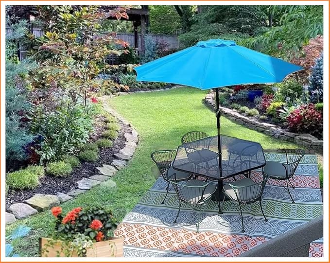 BalajeesUSA Outdoor Rugs–9x18 Plastic Patio Decor Green, Orange, Durable and Affordable Recycled Straw Picnic All-Weather and Waterproof Reversible Camper Awning mats 7742