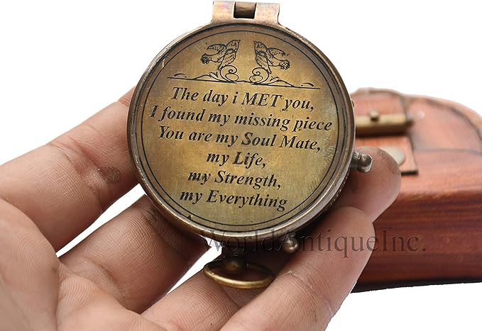 Engraved Compass, Gift for Husband,Anniversary,Wedding Him, Long Distance Boyfriend Gift, Fiance I Miss You Relationship Army (The Day Met You), 2 inches Inch