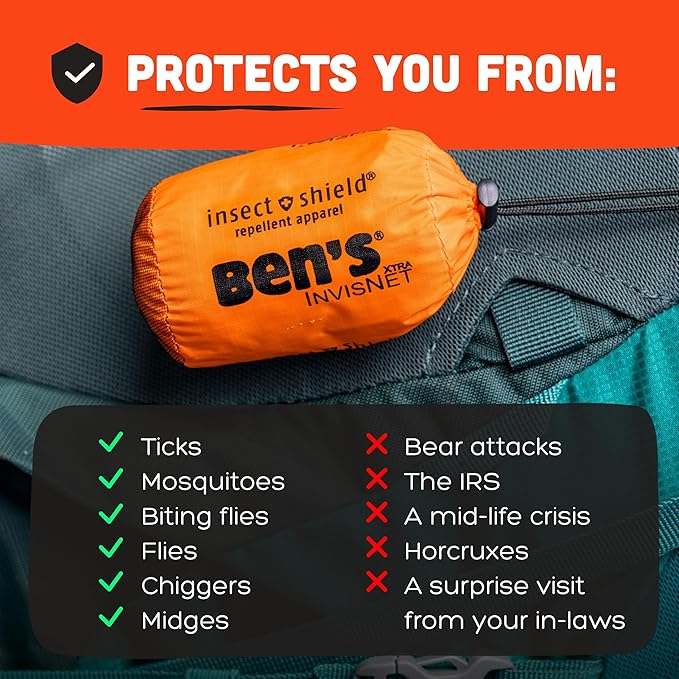 Ben's InvisiNet Xtra with Insect Shield - Comfortable Bug-Repelling Net with Permethrin & Drop Neck Design - High-Visibility Head Net with Pull String Sack