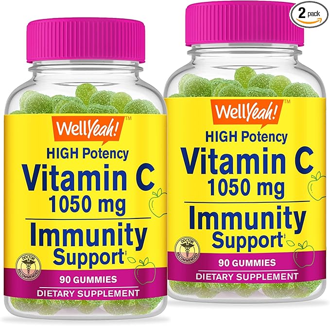 Vitamin C 1050 mg Gummies 2 Pack - Sour Apple Flavor - Immune Support Dietary Supplement, Antioxidant Support - Extra Strength Vegetarian Gummy, Non-GMO, Gluten Free - 30 Servings