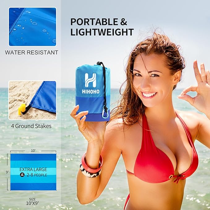 Beach Blanket, Wateresistant Sandproof Sand Free Beach Mat with Corner Pockets Portable Bag for Festival Picnic and Outdoor Camping Activties (BL-MIX5, 120"×108"(8 Person))