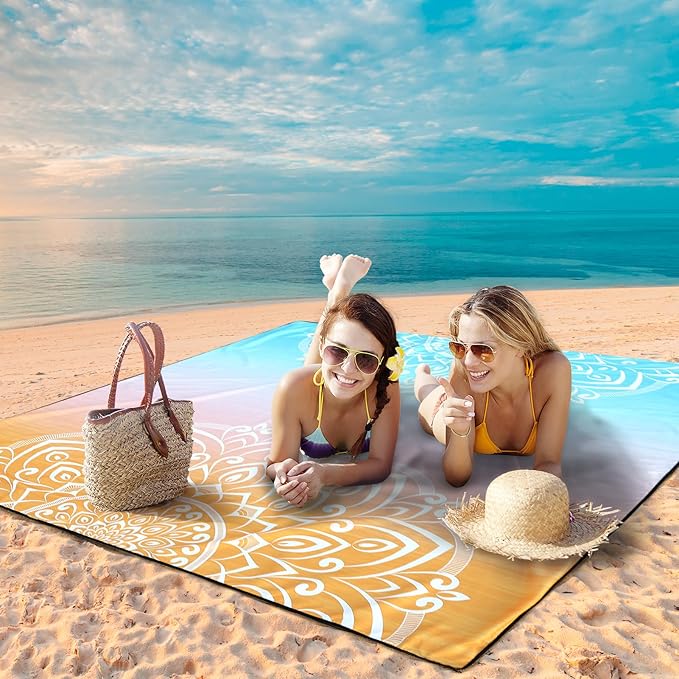 AISPARKY Beach Blanket Waterproof Sandproof, Oversized Large Beach Mat 79" X 83"/120"x108" for 1-8 Adults, Quick Drying&Compact&Lightweight, Picnic Mat Vacation Essentials for Beach Camping Travel