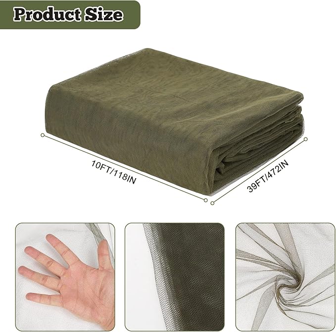 Mosquito Netting 39x10Ft Garden Mesh Netting, Fly Bird Net Barrier Hunting Blind Plant Protecting Net, 3x12m Green
