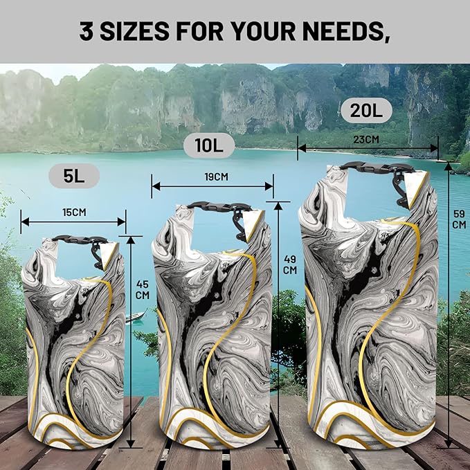 Waterproof Dry Bag,Roll Top Marble Small Waterproof Backpack 5L/10L/20L Floating and Lightweight Bags for Kayaking, Boating, Fishing, Swimming and Camping